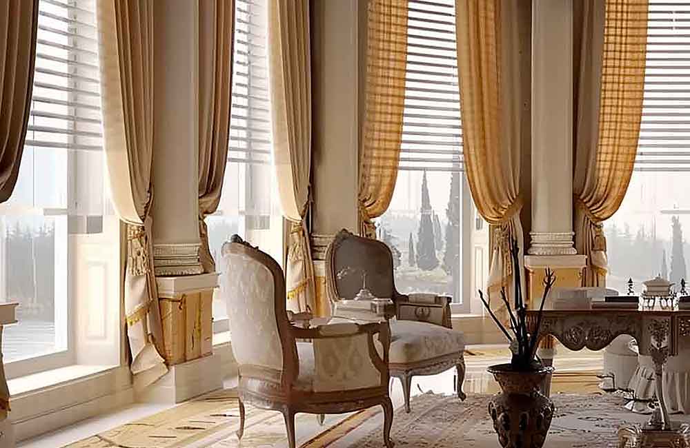 Neo Classical Design Curtains With Venetian Blinds