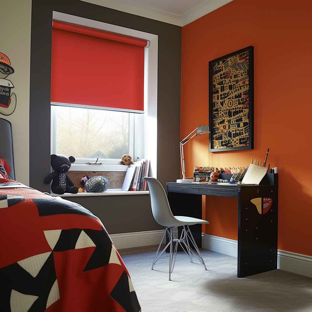 Orange Blinds In A Teenagers Bedroom