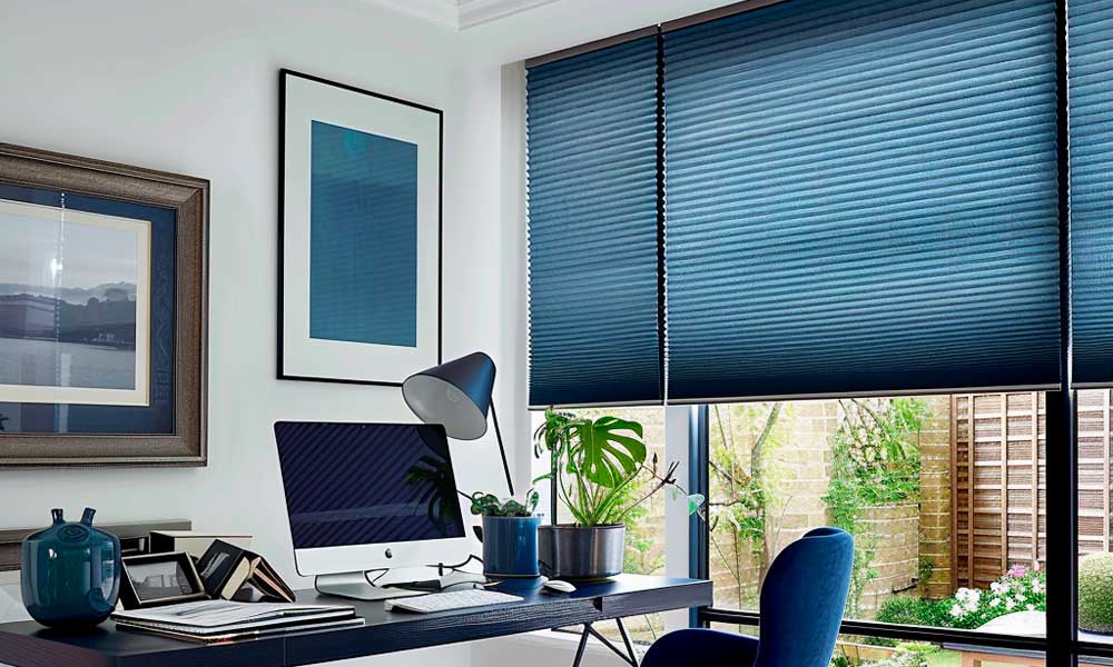 Blue Blinds - Pleated Blinds In A Home Office